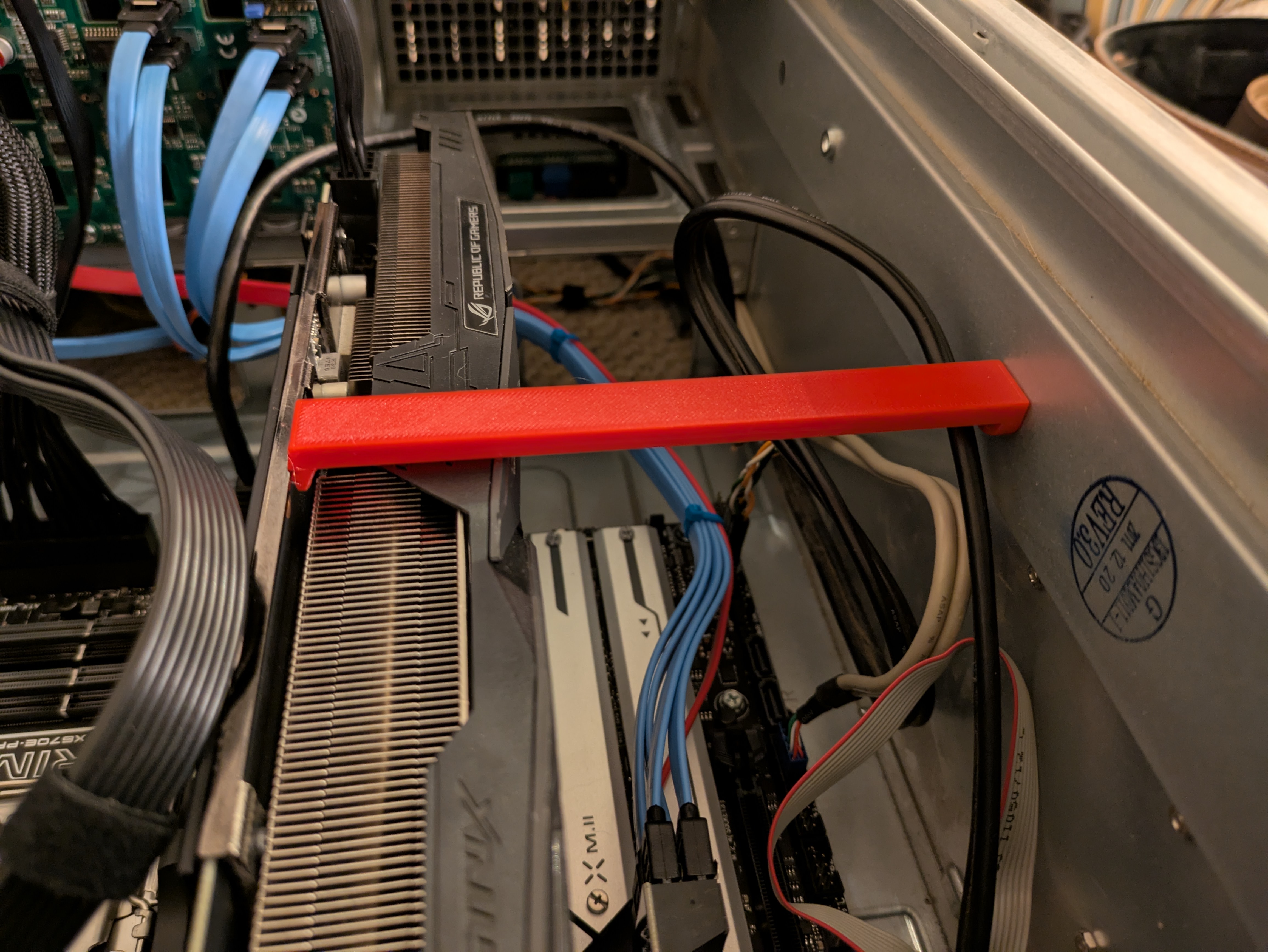 This GPU stick managed to work better than I had expected it would. The card and a small screw nub on the case lined up perfectly.