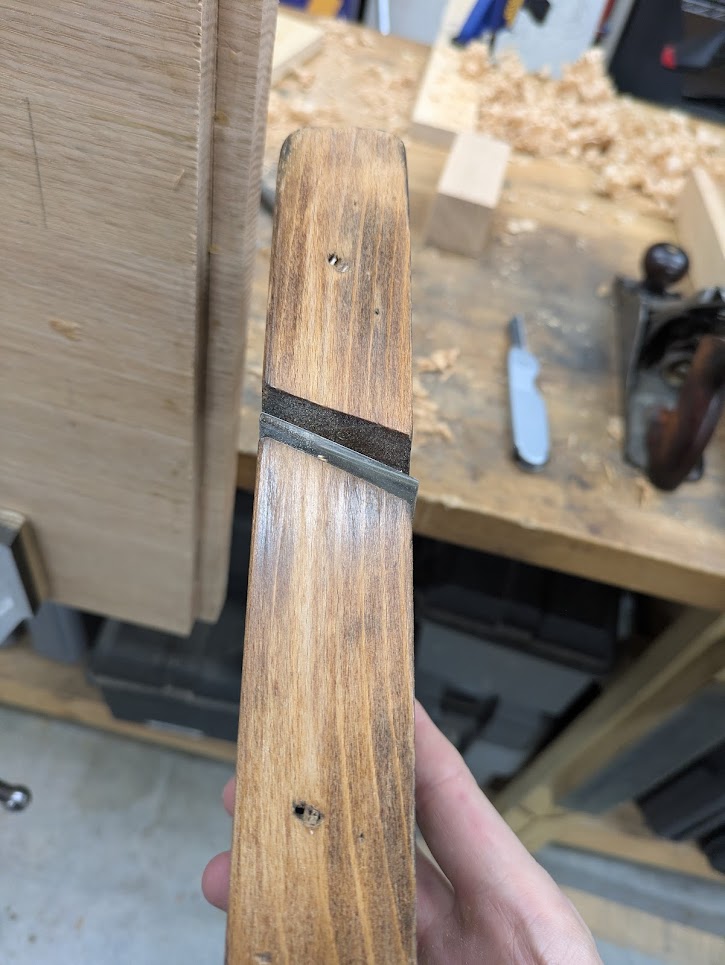 Looking at the skewed iron of my skew angle plane.